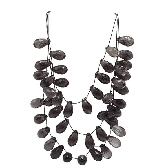 Layered Necklace With Faceted Gray Teardrop Beads Adjustable Chain - Picture 1 of 5